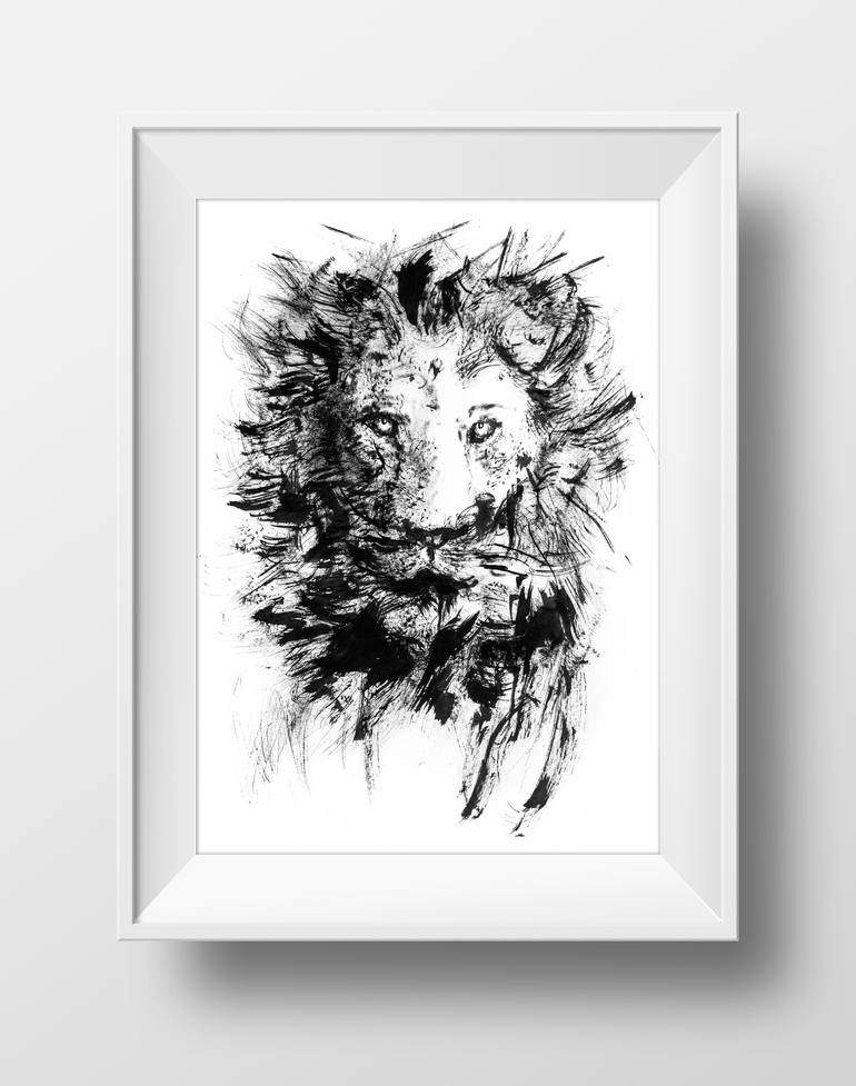 Original Abstract Expressionism Animal Drawing by David Rabie