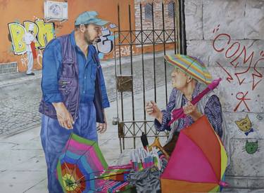 Large Print of 'Istanbul Umbrella Seller' - Limited Edition of 15 thumb