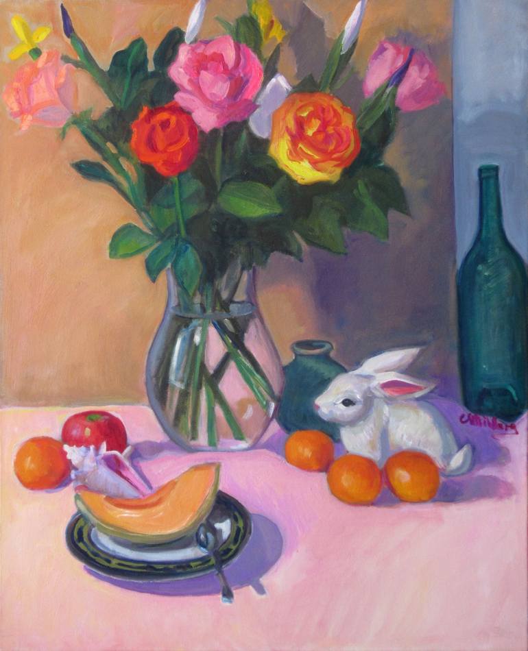 Cataloupe with Bottle and Bunn Painting by Carol Steinberg ...