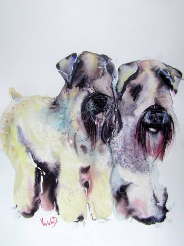 Print of Dogs Paintings by Violeta Damjanovic-Behrendt