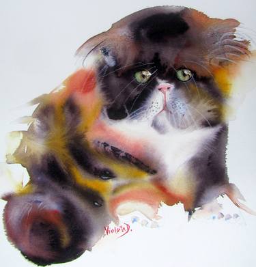 Print of Cats Paintings by Violeta Damjanovic-Behrendt