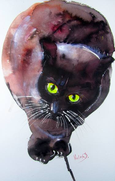 Print of Cats Paintings by Violeta Damjanovic-Behrendt
