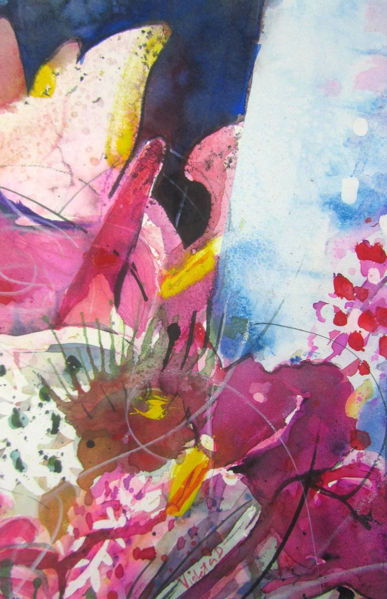Original Abstract Floral Painting by Violeta Damjanovic-Behrendt