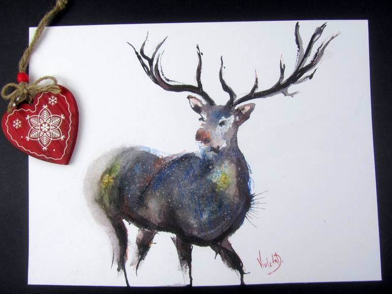 Original Abstract Expressionism Animal Painting by Violeta Damjanovic-Behrendt