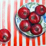Red Christmas Apples and Orange Stripes by Violeta Damjanovic-Behrendt