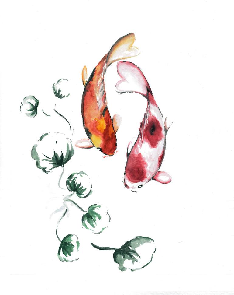 Koi Pond Painting by Victor Chu | Saatchi Art