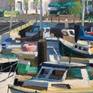 This is a plein air painting I pulled off in Santa Barbara at the harbor there. Sunshine and sailboats on a beautiful California afternoon. I set my easel and art supplies up right there on the dock and went for it. A captivating artwork for your home