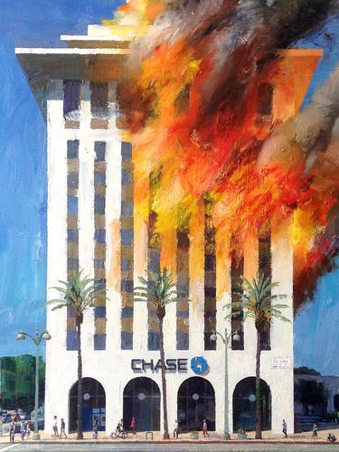 Chase Bank in Flames, Wilshire Blvd CA thumb