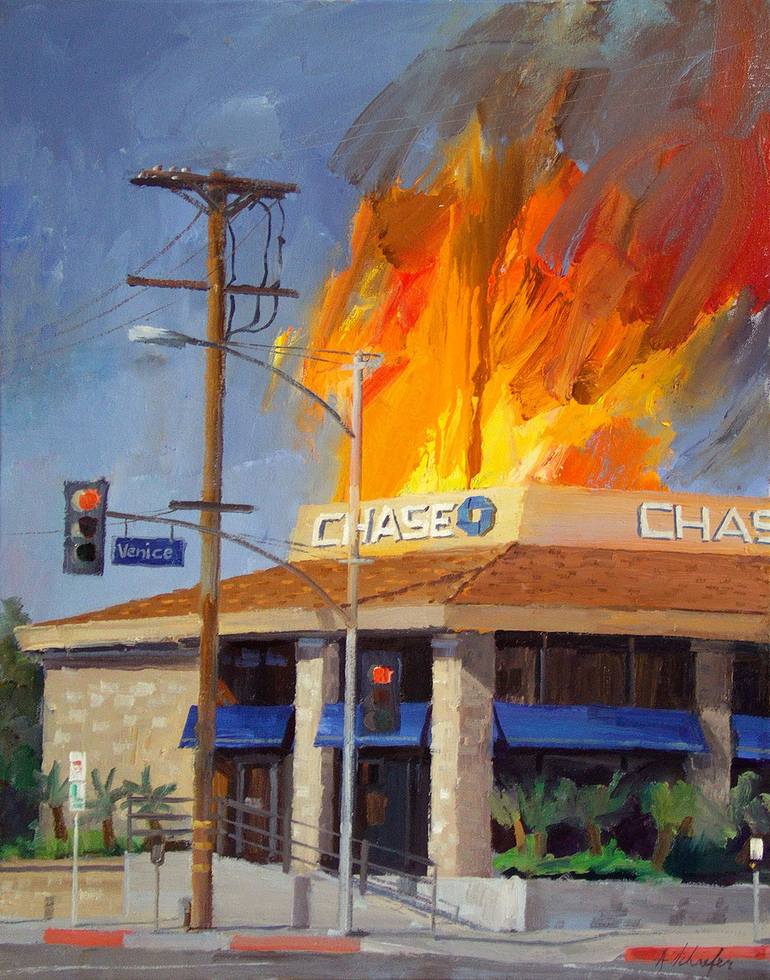 Chase Bank in Flames Venice Blvd