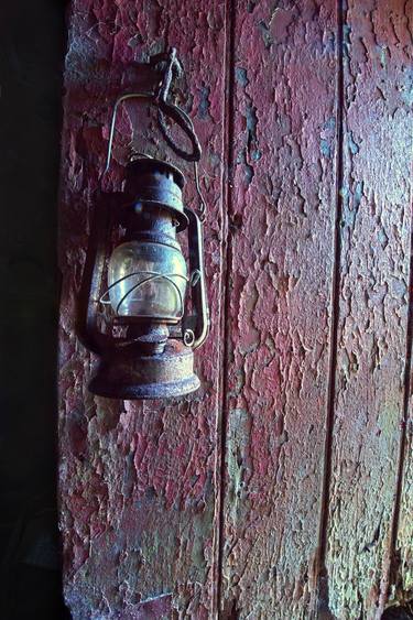 Oil lamp on barn door thumb