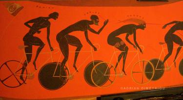 Original Figurative Bicycle Paintings by Adrian DiMetriou