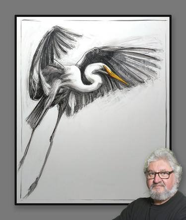 Bird drawing No. 9 (Great Egret) by Michael Chorney thumb