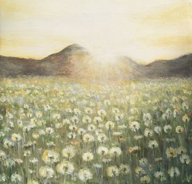 Field of dandelions print of original painting acrylic on canvas thumb