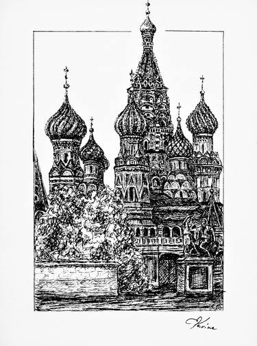 Moscow Graphics Print of original drawingBlack artistic pen paper thumb