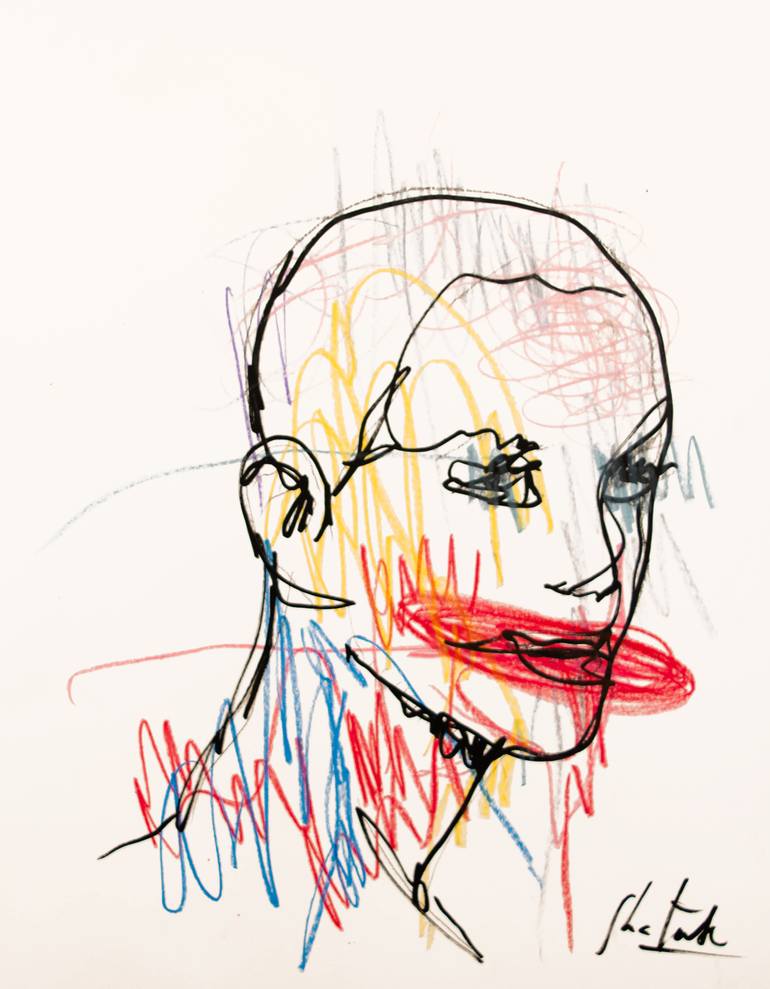 Original Abstract Portrait Drawing by Shateek Brown