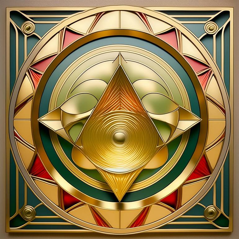 Original Geometric Digital by Chuck Staley | Art Deco Art on Canvas | Art Deco Square Design 26
