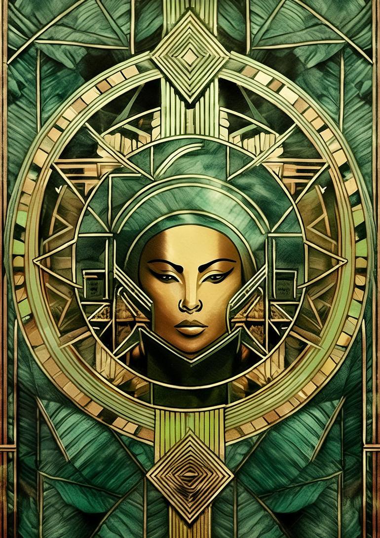 Original Women Drawing by Chuck Staley | Art Deco Art on Canvas | Deco Princess 6