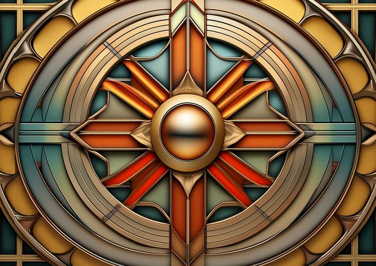 Original Geometric Drawing by Chuck Staley | Art Deco Art on Canvas | Geo Design 29