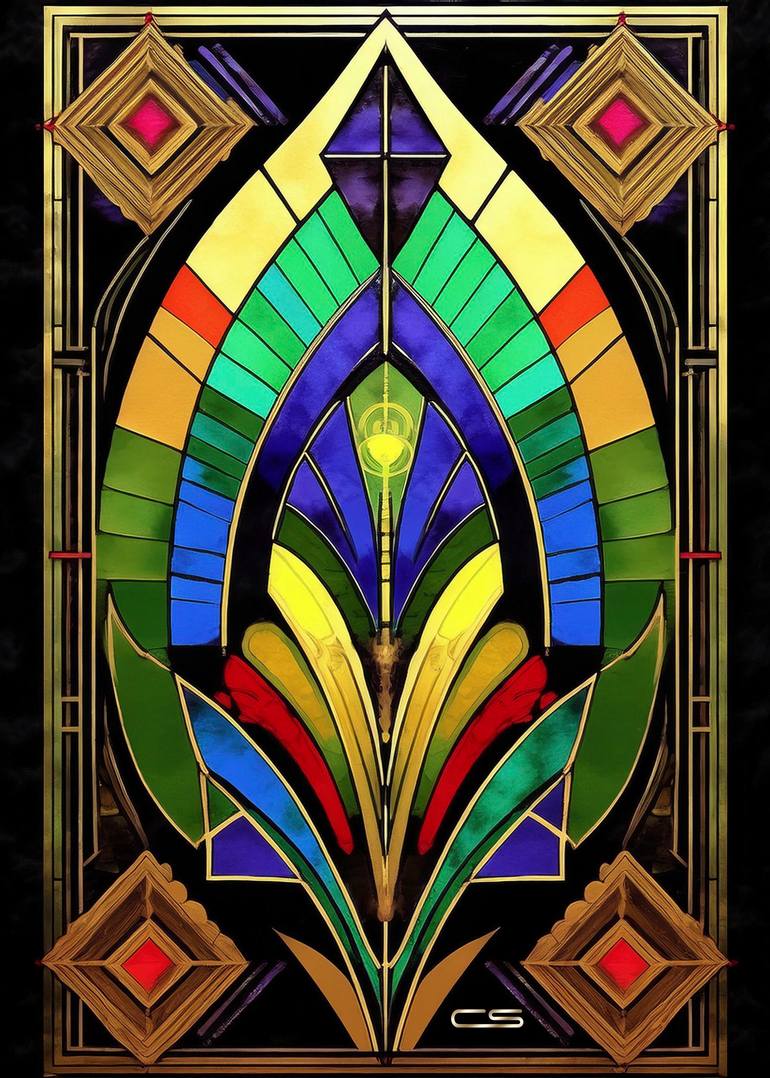 Original Geometric Digital by Chuck Staley | Art Deco Art on Canvas | Deco Design Stained Glass 1