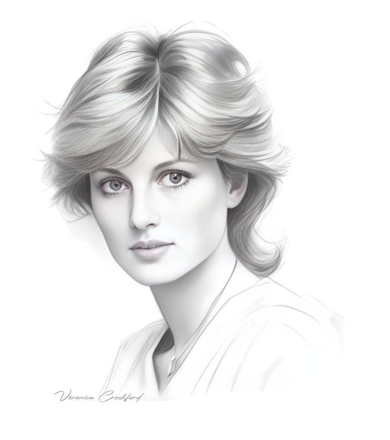 Diana Spencer Pencil Drawing, Lady Diana, Handmade pencil drawing