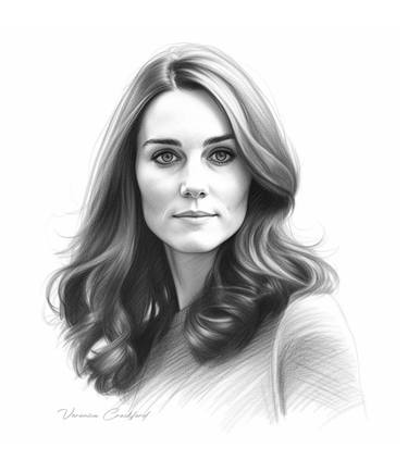 Kate Middleton Pencil Drawing, Princess of Wales thumb