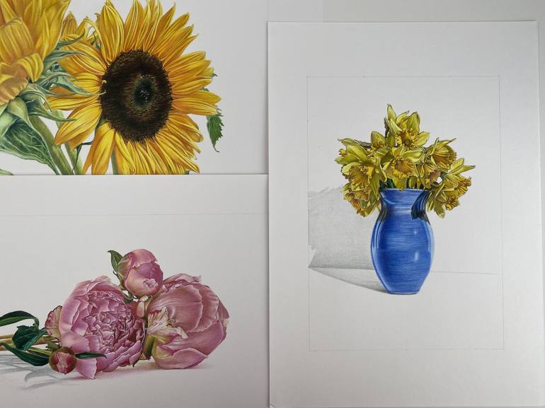 Original Photorealism Floral Drawing by Marie-Noëlle Erasmus