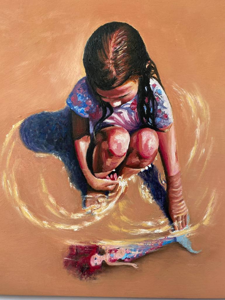 Original Romanticism Children Painting by Marie-Noëlle Erasmus