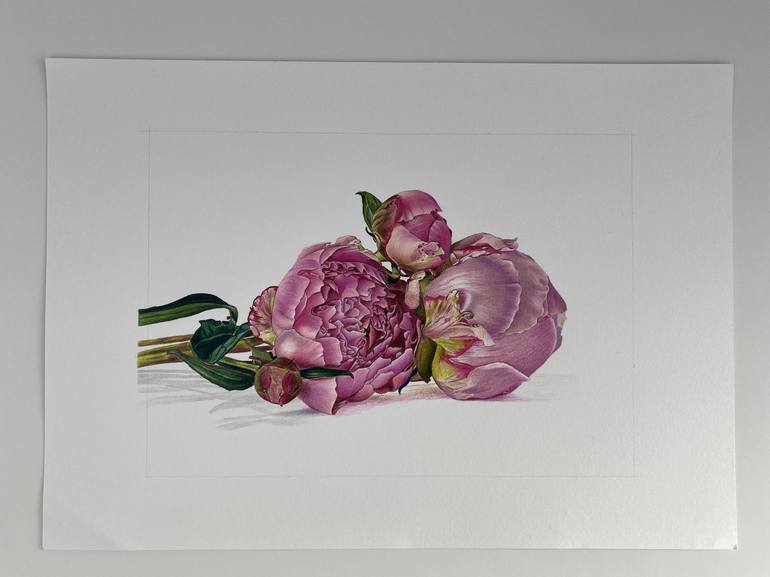 Original Photorealism Floral Drawing by Marie-Noëlle Erasmus