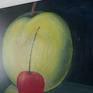 I paint to make a sense of a running day...
The dark blue background color highlights the contrasting color of the fruit. The fruit motif is mirrored on the shiny
table sufrace.