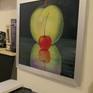 I paint to make a sense of a running day...
The dark blue background color highlights the contrasting color of the fruit. The fruit motif is mirrored on the shiny
table sufrace.