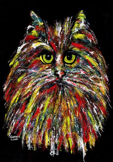 Original Expressionism Cats Paintings by CARMEN LUNA