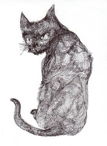 Original Figurative Cats Drawings by Pedro Uribe Echeverria