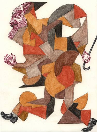 Original Cubism Men Drawings by Pedro Uribe Echeverria