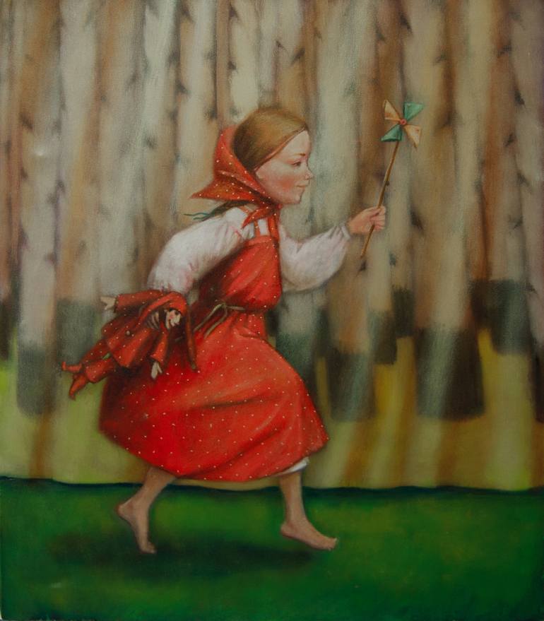 Girl with spinner Painting by Nataliya Syuzeva | Saatchi Art