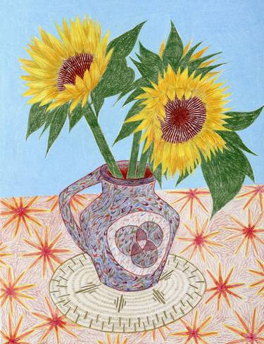 Original Folk Floral Drawing by Catherine Leon