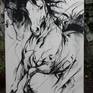 This drawing is made with charcoal on canvas, very stabilised with acrylic medium. 
I tried to capture the sensation of movement of the running horse, strong, powerful and still very elegant.

Shipping in a box.