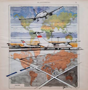 Print of Figurative Airplane Drawings by Cyril Réguerre