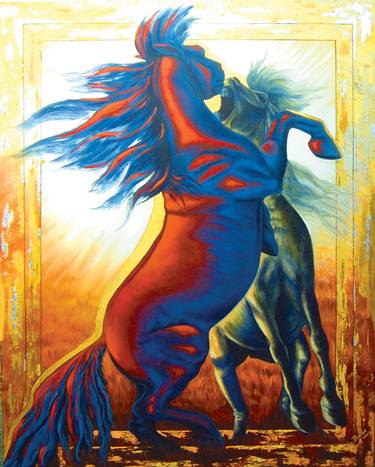 Original Figurative Horse Paintings by J Anne Butler