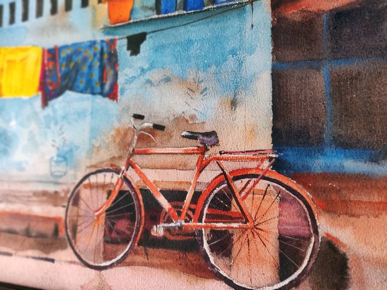 Original Realism Bicycle Painting by Ramesh Jhawar