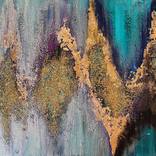 Maze dreams abstract turquoise gold leaf painting by Henrieta Angel