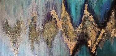 Maze dreams abstract turquoise gold leaf painting thumb