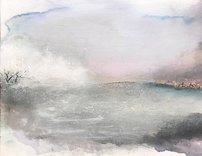 Atmospheric landscape painting neutral colors with gold leaf Painting