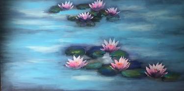 Water lilies large painting pink purple flowers thumb