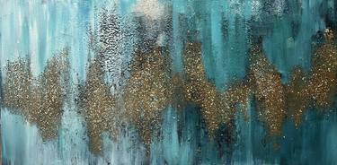 Abtract turquoise and gold glitter painting thumb
