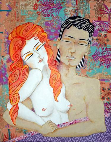 Original Art Deco Love Mixed Media by Jayne Somogy