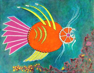 Original Art Deco Fish Mixed Media by Jayne Somogy