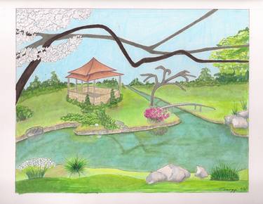 Original Impressionism Garden Drawings by Jayne Somogy