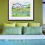 "Nitobe Memorial Garden" shown matted and framed in a room setting.