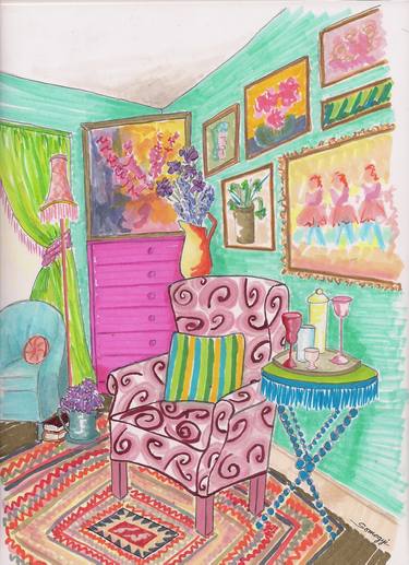 Print of Folk Interiors Drawings by Jayne Somogy