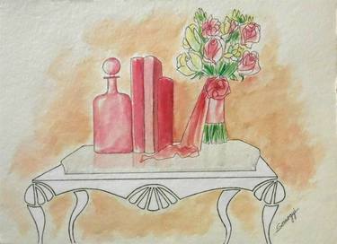 Pretty in Pink (Watercolor Tablescape Still Life) thumb